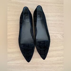 Stuart Weitzman Velvet Black Windowpane Croc Ballet Flats Size 6.5